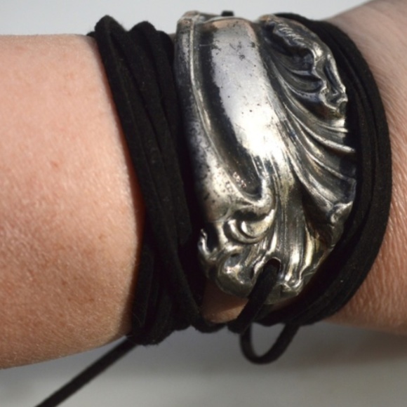 Antique Silver Yoga Boho Tie Wrap Cuff Bracelet - Picture 2 of 6